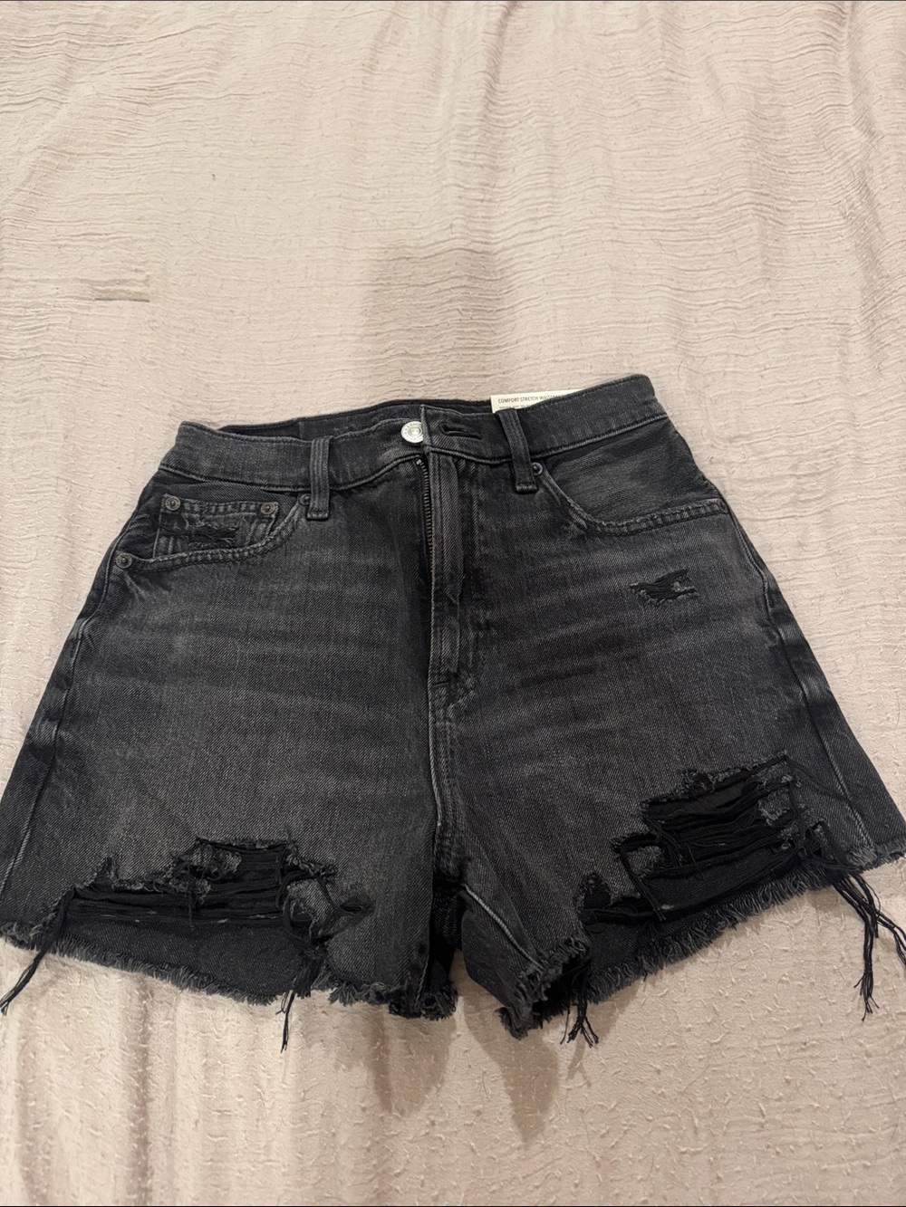 American Eagle Outfitters Black Distressed High-Waist Jean Shorts